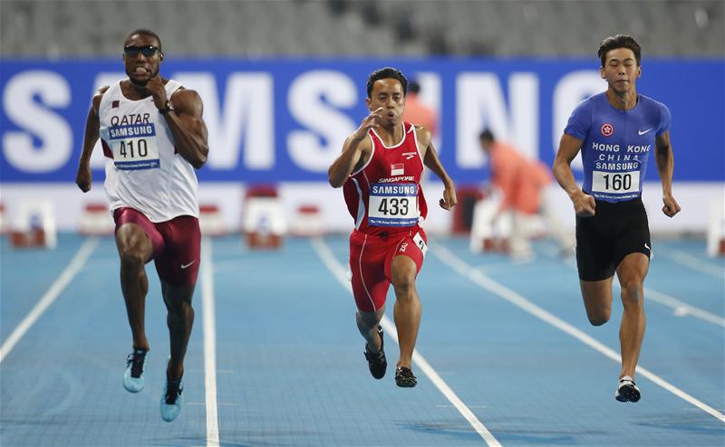 Muhammad Amirudin Bin Jamal was the only one of five Singapore sprinters in action on the first day of athletics competition in the 100m and 400m heats to make it out of the heats. He clocked a season's best 10.61sec to qualify 16th for the semi-finals tomorrow. (Photo 8 courtesy of Jaewon Lee/Sport Singapore via Action Images Livepic) 