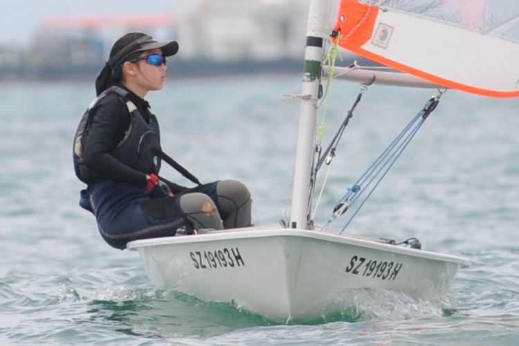 RGS' Phua Shyn Ee sailing on the reach from Mark 1 to Mark 2. She finished third in the Byte fleet with 13 points. (Photo 3 © Benedict Teo/Red Sports)
