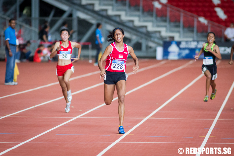 Shanti Veronica Pereira (#228) in action during the 200m women's final. Shanti came in first with a time of 24.00 seconds. (Photo © Lee Jian Wei/Red Sports)