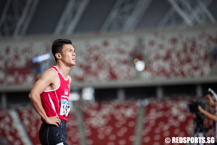 Lee Cheng Wei (#197) after the men's 200m final. He clocked a timing of 21.85 seconds to finish fourth. (Photo  © Lee Jian Wei/Red Sports)