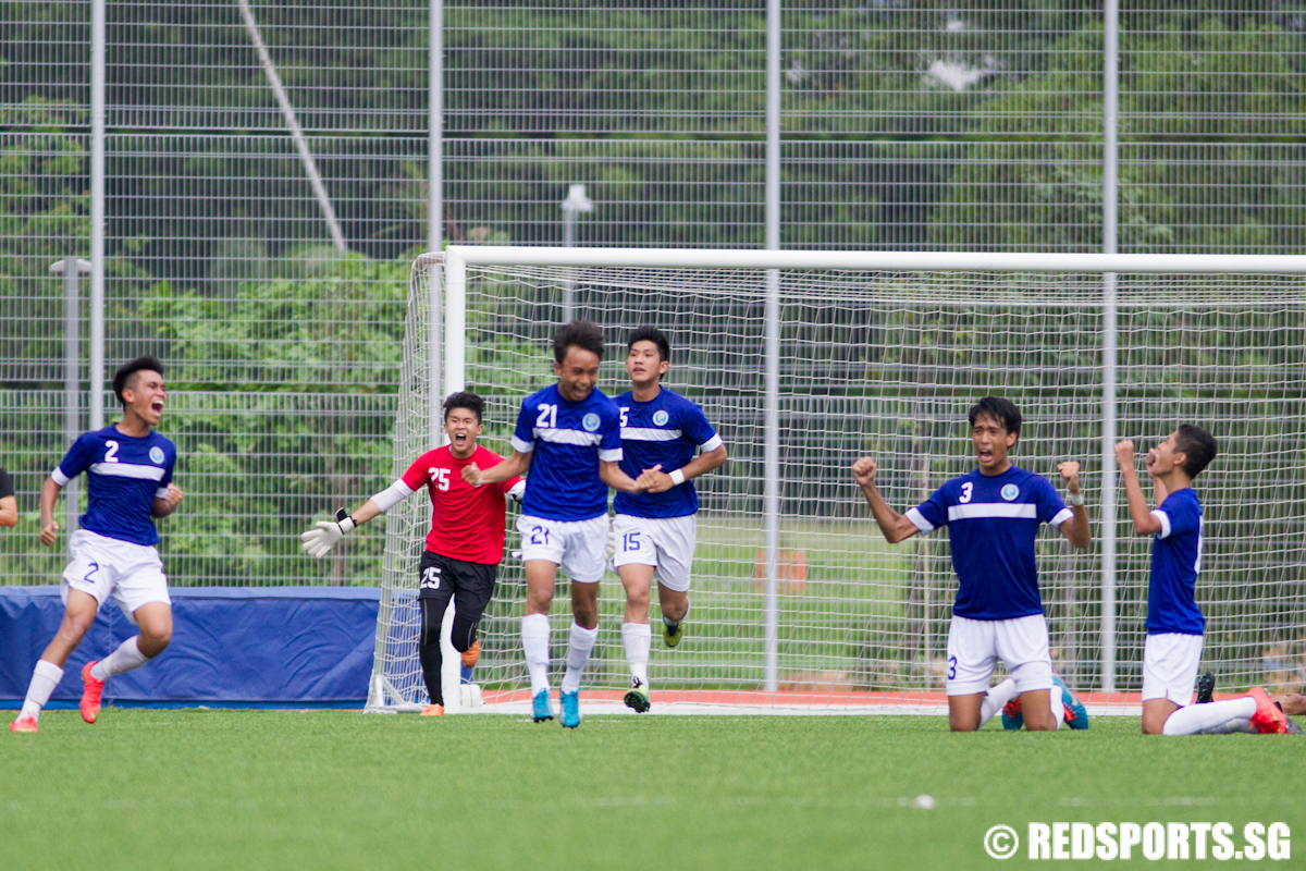 Meridian Junior College celebrates after the final whistle. (Photo © Lee Jian Wei/Red Sports)