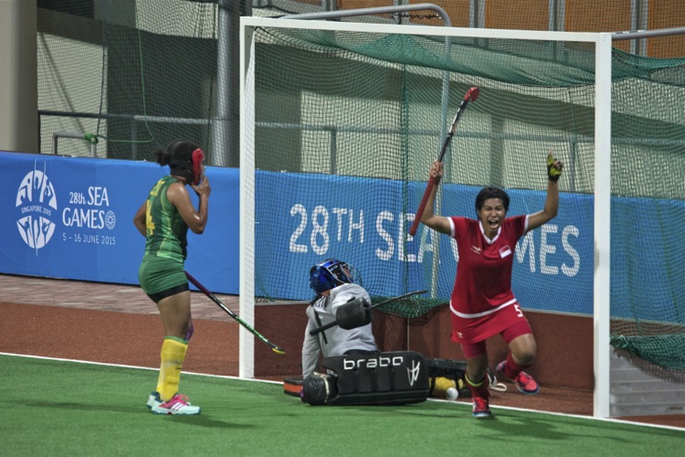 Banuh Nursabrina (#5) wheeling away in delight after slotting in the only goal in the dying minutes of the match.