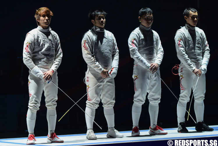 Singapore Men's Foil Team, Justin Ong, Tan Yuan Zi, Kevin Chan and Joshua Lim. (Photo 2 © Laura Lee/Red Sports)
