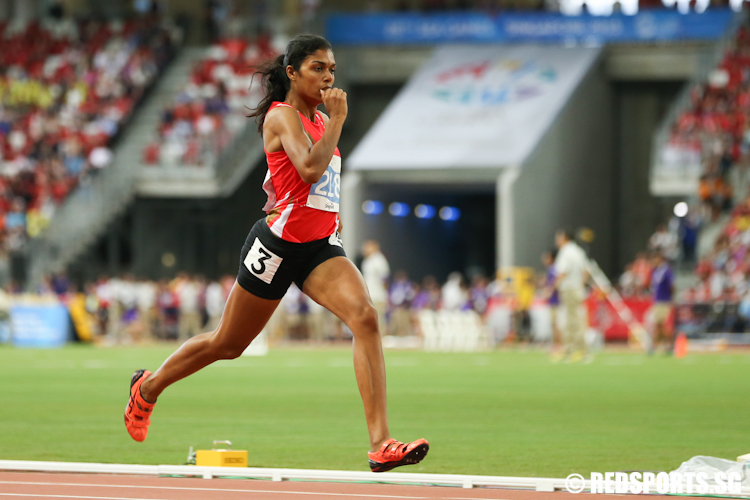 Piriyah T of Singapore came in seventh with a time of 57.78s in the Women's 400m Final. (Photo © Lee Jian Wei/Red Sports)