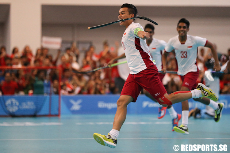 Syazni Ramlee (#25) of Singapore celebrates after he scored a goal for Singapore. (Photo © Lee Jian Wei/Red Sports)