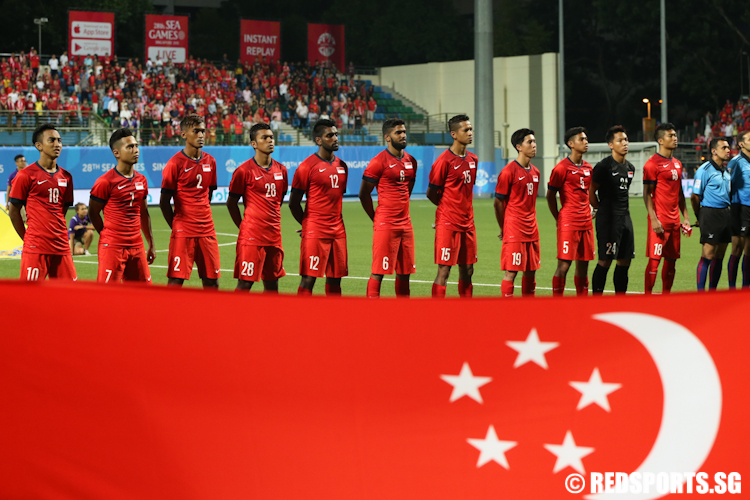 The Singapore starting 11 against Myanmar. (Photo © Lee Jian Wei/Red Sports)