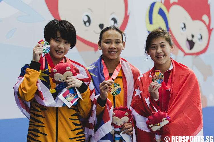 The medalists of the Women's 10m Platform final. (Photo 5 © Soh Jun Wei/Red Sports)