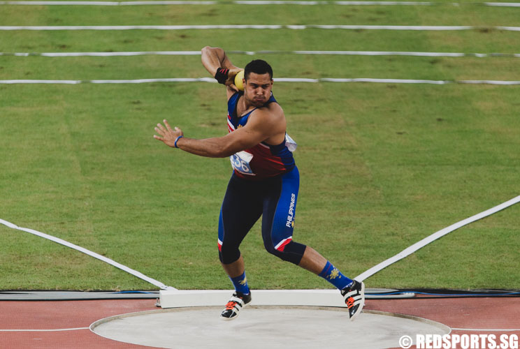 Caleb Johnson Christian Stuart from Philippines  in action during the men's shot put final. He came in fourth with a throw of 15.75m. (Photo 11 © Soh Jun Wei/Red Sports)