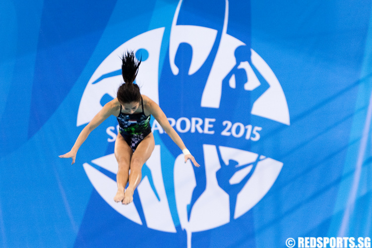 Kimberly Chan attempting her dive. She finished fourth with a timing of 241.35.  (Photo 1 © Matthew Lau/Red Sports)