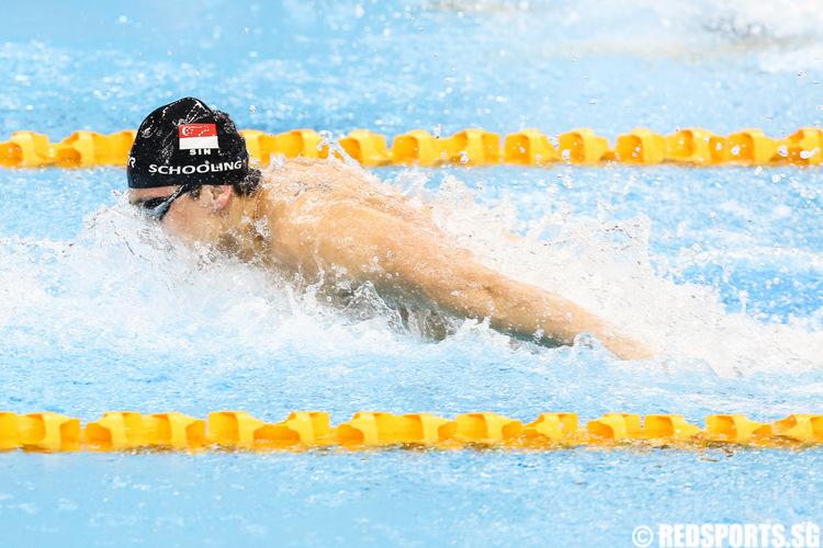 Joseph Schooling in the 100m butterfly final. He set a new games record with a 52.13 timing. (Photo 1 © Matthew Lau/Red Sports)