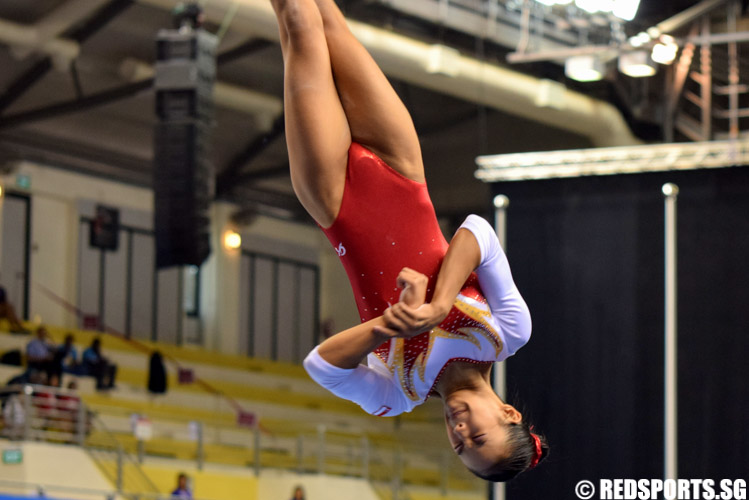Nadine Nathan executing her dismount. (Photo 7 © Laura Lee/Red Sports)