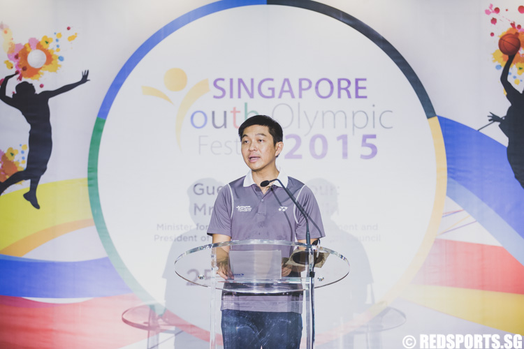 Mr. Tan Chuan-Jin, Minister for Social and Family Development delivers his speech during the opening ceremony of the Singapore Youth Olympic Festival. (Photo 10 © Soh Jun Wei/Red Sports)