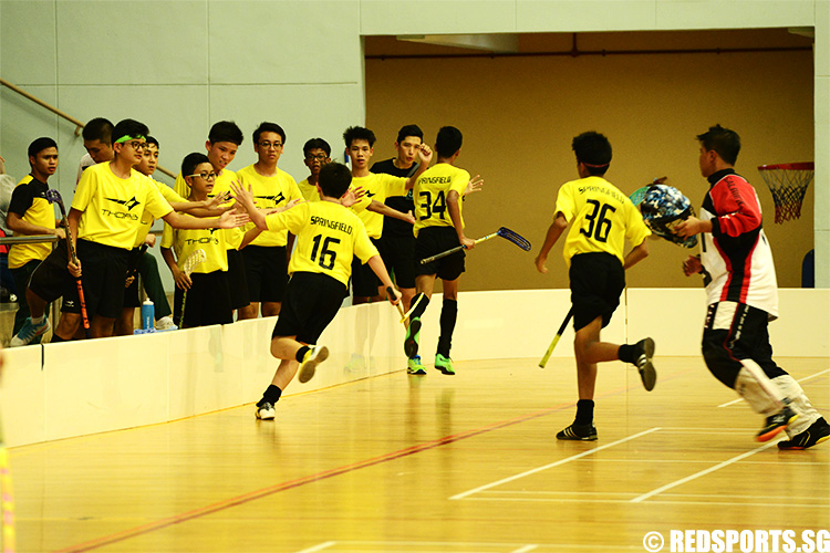 Springfield celebrate after Muhammad Noor (#34) scored their first goal. (Photo 4 © Louisa Goh/Red Sports)