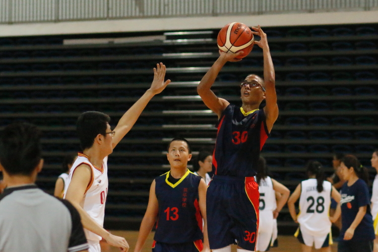 Ram (ACS Barker #30) taking a jumpshot over his defender. He scored 10 points in the game.