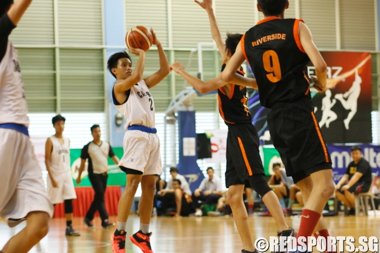 Canberra #2 attempts a 3-point jumper against Riverside. (Photo  © REDintern Dylan Chua)