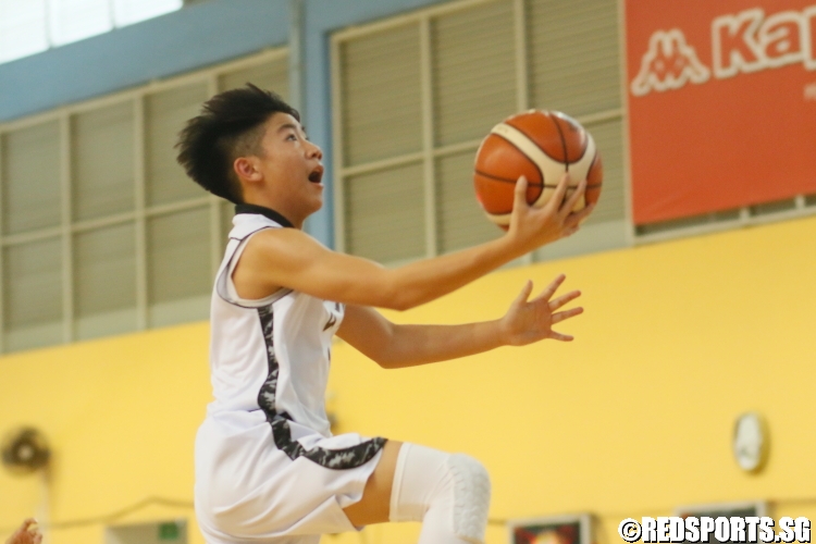 Justin Lee (CHS #1) goes for a lay-up. He scored a team-leading 13 points in the victory. (Photo  2 © Dylan Chua/Red Sports)