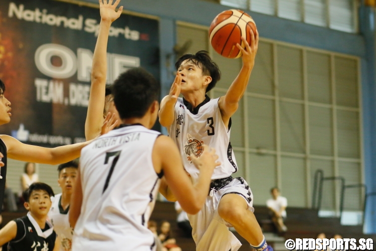 Tiong Chuan Yao (NV #3) rising for a left-handed hook shot. (Photo  © Chan Hua Zheng/Red Sports)