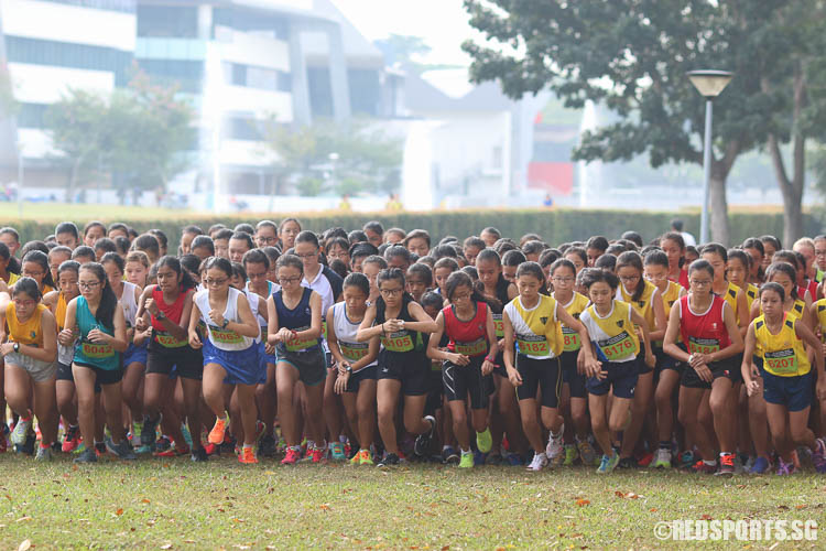 Runners from the C Division Girls category starting their stopwatch as their race begins. (Photo © Chua Kai Yun/Red Sports)