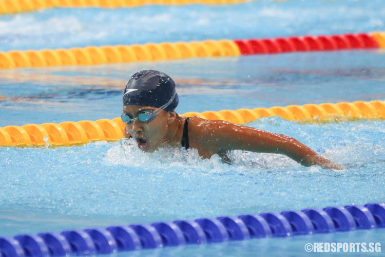 Rae Low in action during the 200m butterfly event at the 47th Singapore National Age Group Swimming Championships. She finished first among the 11 year olds with a timing of 2:39.58. (Photo 6 © Chua Kai Yun/Red Sports)