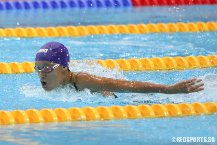 Yeo Chiok Sze in action in her 200m butterfly race. She finished third in the 11 year old age group with a timing of 2:48.89. (Photo 10 © Chua Kai Yun/Red Sports)