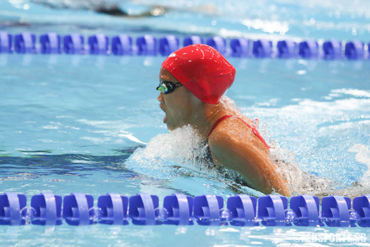 Lynette Some finishng her 50m breaststroke event. She finished first among the 9 year olds with a timing of 41.15, smashing the last meet record of 42.72 set by Charity Lien in 2012. (Photo 12 © Chua Kai Yun/Red Sports)
