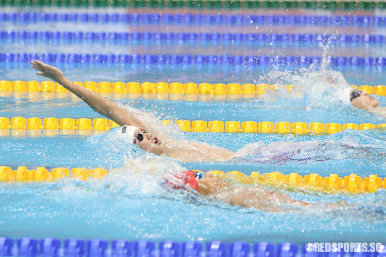 Glen Lim, 14, in action in the men's 200m IM event. He finished first in the 13-14 age group with a timing 2:12.52.(Photo © Chua Kai Yun/Red Sports)