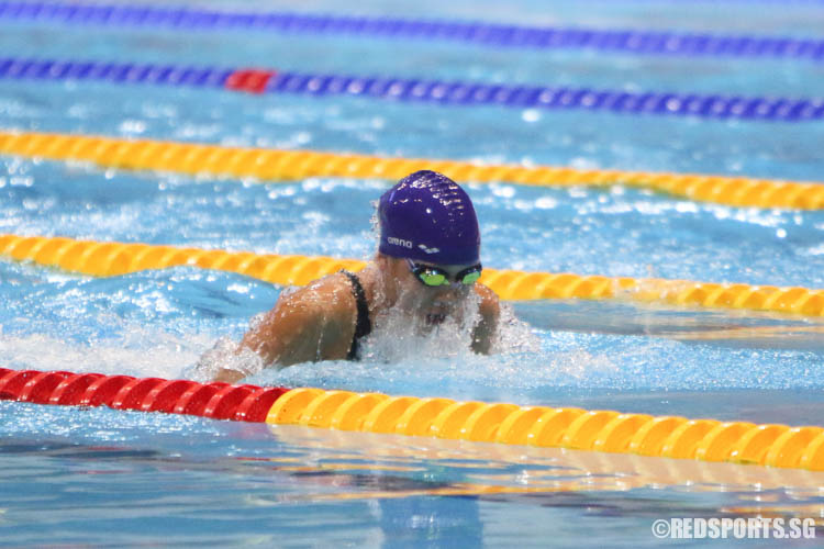 Charity Lien, 13, completing her 50m breaststroke race. She finished second in the 13-14 age group with a timing of 34.41. (Photo 2 © Chua Kai Yun/Red Sports)