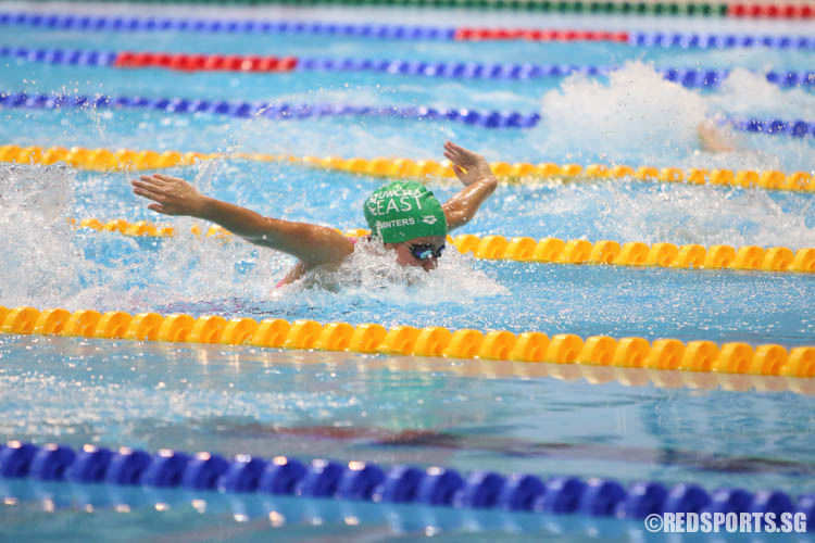 Georgina Winters, 14, in action during the women's 50m butterfly race. She finished second in the 13-14 age group with a timing of 29.45. (Photo 9 © Chua Kai Yun/Red Sports)