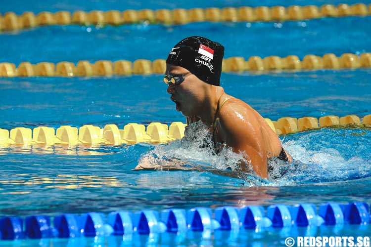 Christie Chue swimming in the breaststroke leg during the women's 13 and over 200m IM prelims at the 47th Singapore National Age Group Swimming Championships. (Photo © Soh Jun Wei/Red Sports)