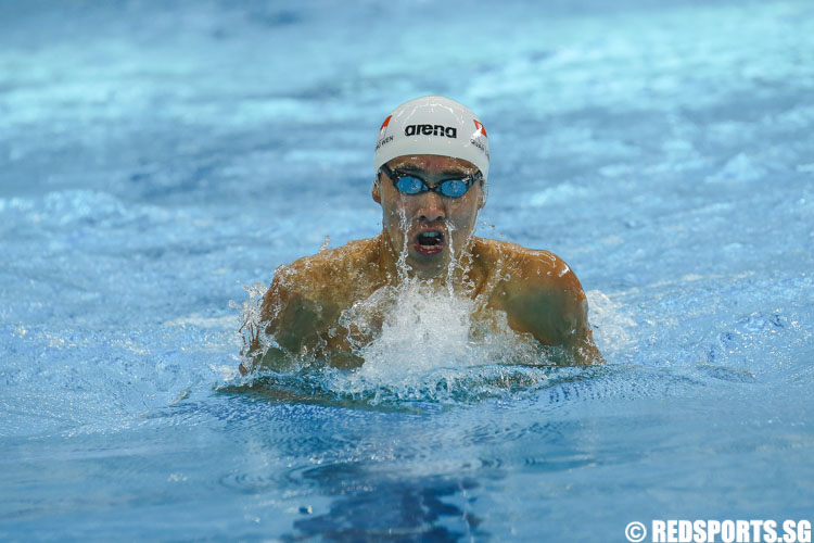 Quah Zheng Wen swimming in the breaststroke leg of his 13 and over 200m IM prelims at the 47th Singapore National Age Group Swimming Championships. (Photo © Soh Jun Wei/Red Sports)