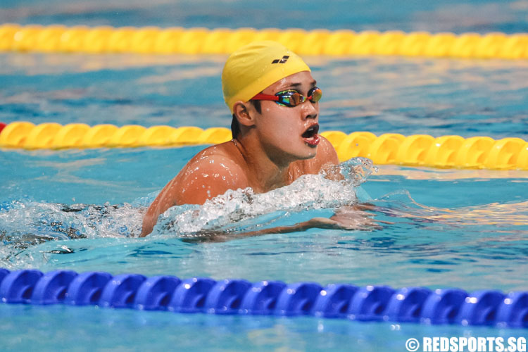 Joshua Ler swimming the breaststroke during his 13-14 400m IM 'A' finals at the 47th Singapore National Age Group Swimming Championships. He finished third in the 13-14 year old group with a timing of 5:12.53. (Photo © Soh Jun Wei/Red Sports)