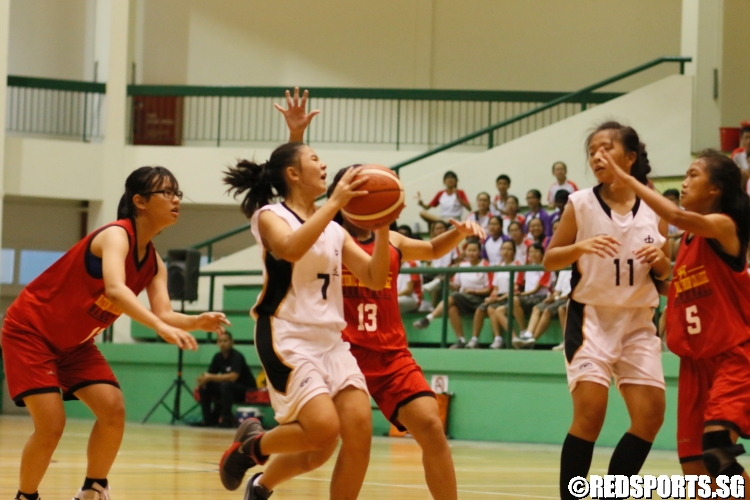 Reanne Ching (ZHS #7) going for a layup on a fast break. (Photo  © Chan Hua Zheng/Red Sports)