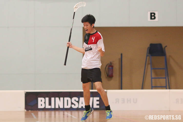 Koh Xuanrui (EVS #4) jumps for joy after scoring a goal. (Photo © Chua Kai Yun/Red Sports)