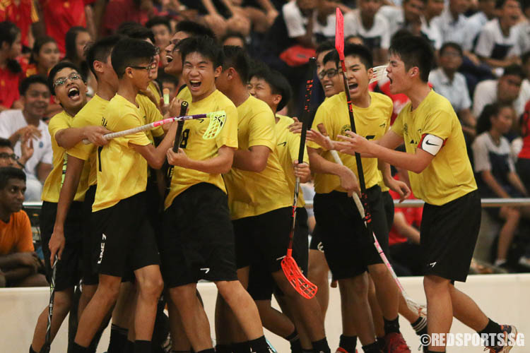 Victoria School players roared in jubilation as Adib Fahim B Norishaam (VS #47) scored the determining goal just 39 seconds before the end of the game, securing the championship title. (Photo © Chua Kai Yun/Red Sports)