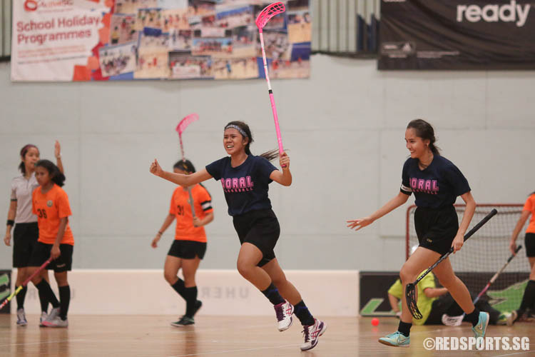 Jocelyn Toh (Coral #9) celebrates after scoring her second goal. (Photo © Chua Kai Yun/Red Sports)