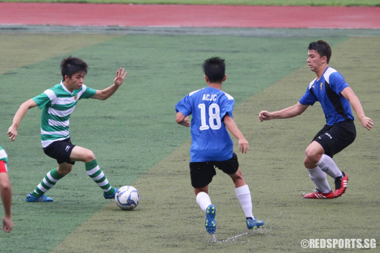Ian Petrus Tan (#7) of RI dribbles the ball against ACJC. (Photo © Chua Kai Yun/Red Sports)