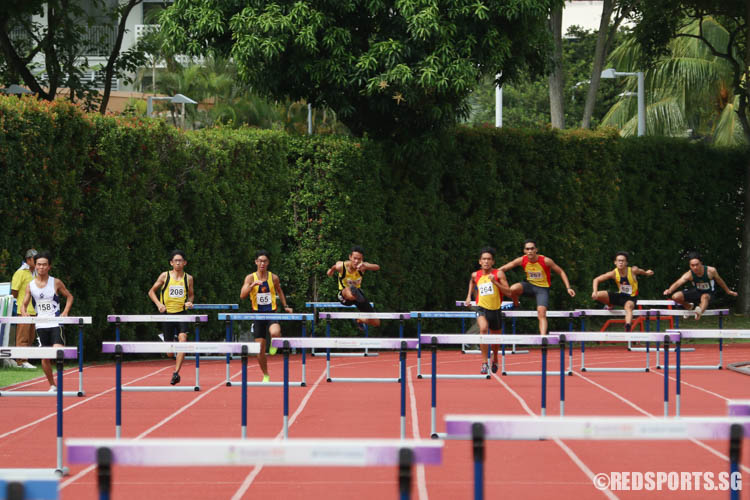 Athletes in action during the A-Boys 400m Hurdles event. (Photo © Chua Kai Yun/Red Sports)