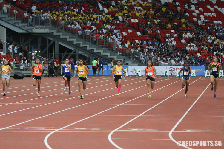Athletes in action during the B-Girls 100m sprint. (Photo © Chua Kai Yun/Red Sports)