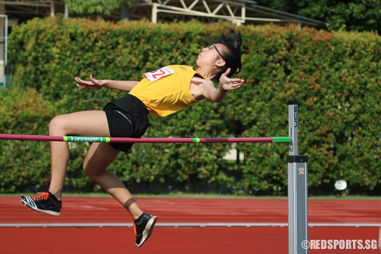 Nicole Sng (#262) of Cedar Girls' cleared 1.48m in the B-Girls High Jump event. (Photo © Chua Kai Yun/Red Sports)