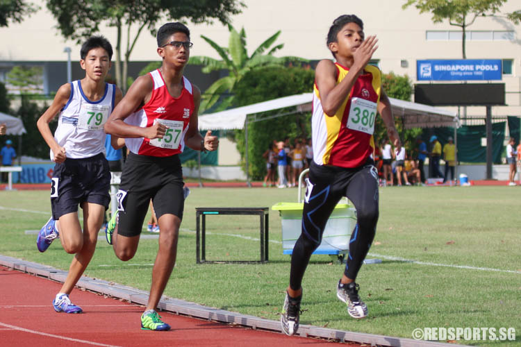 Brandon Sathe Thas (#457) of Jurong Sec finished fourth, while Nur Muhammad S/O Mohammad (#380) and Yeo Ke-Gan (#79) came in fifth and seventh respectively. (Photo © Chua Kai Yun/Red Sports)