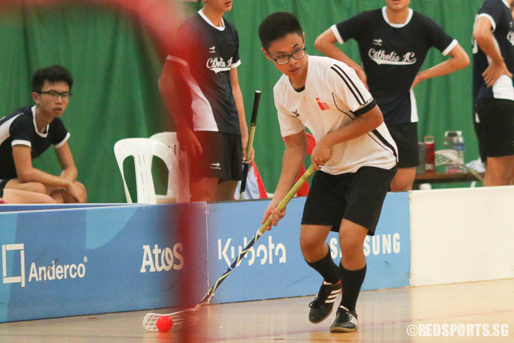 Kwek Kang Ying (#2) of NJC about to swing the ball towards goal.  The NJC captain scored 2 goals for his team. (Photo © Chua Kai Yun/Red Sports)