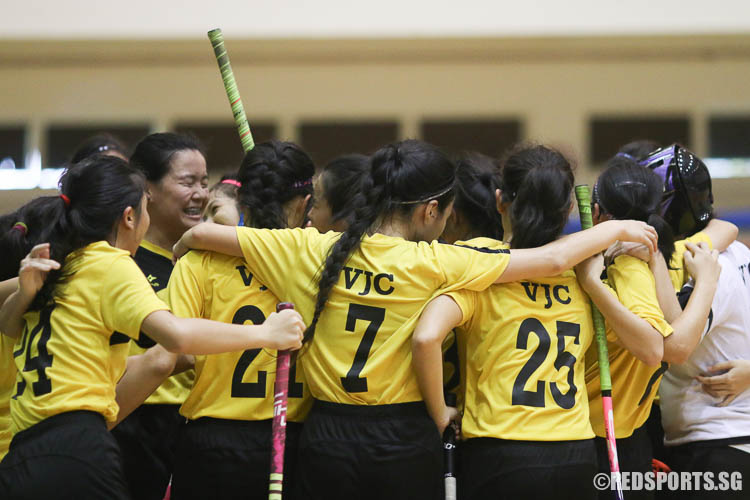 VJC players celebrating their win. (Photo © Chua Kai Yun/Red Sports)