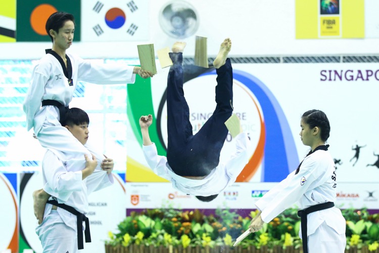 Performance by the Singapore Taekwondo Federation during the Singapore Youth Olympic Festival 2016 Opening Ceremony at Anglican High School on June 17, 2016 in Singapore.