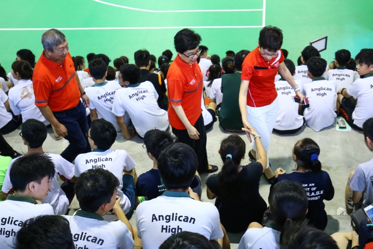 Minister for Culture, Community and Youth Grace Fu greets students during the Singapore Youth Olympic Festival 2016 Opening Ceremony at Anglican High School on June 17, 2016 in Singapore.
