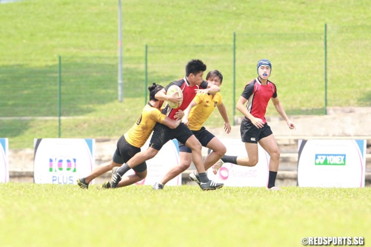 SYOF Rugby: Singapore Poly (yellow) defeated Temasek Poly 12-5 to win the Under-18 final. (Photo © Les Tan/Red Sports)