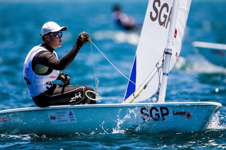 Bernie Chin of Singapore in action at the Aon Youth Sailing World Championships in Auckland, New Zealand. (Photo © Pedro Martinez/Sailing Energy/World Sailing)