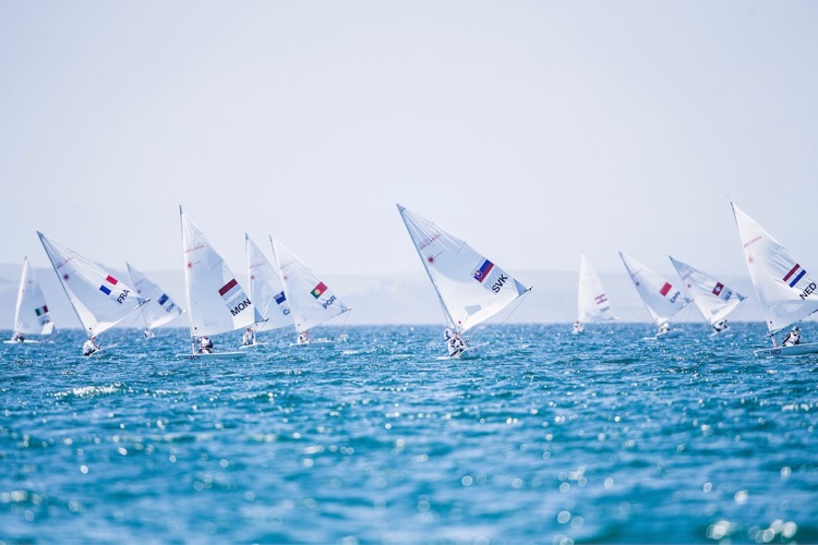 The Laser Radial Boys fleet at the Aon Youth Sailing World Championships in Auckland, New Zealand. (Pedro Martinez/Sailing Energy/World Sailing)