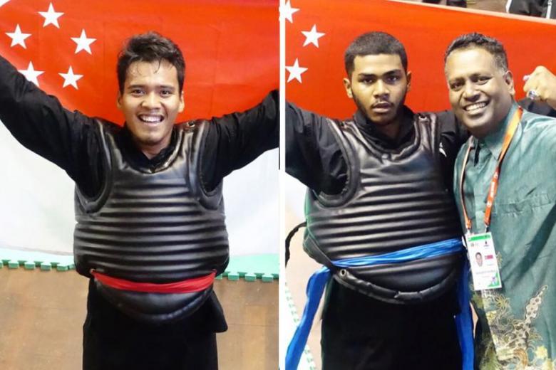 Shakir Juanda (left) and Sheik Farhan (right) and both won their respective weight class finals at the World Pencak Silat Championships in Bali. (Photo: PERSISI)