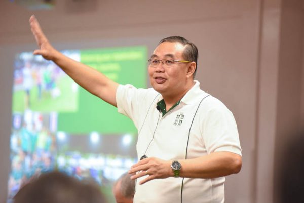 Mr Bernard Teo, Saint Joseph's Institution’s football teacher-in-charge, speaking during the "Ideas for Change" event organised by the FAS.