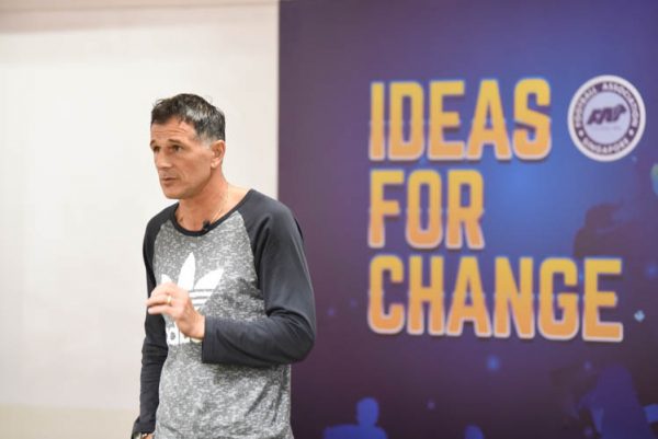 Former national player Mr Aleksandar Duric , speaking during the "Ideas for Change" event organised by the FAS.
